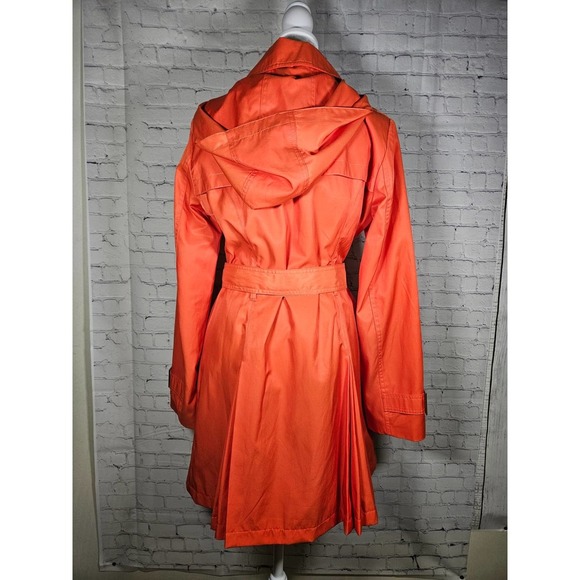 Michael Kors Women's Orange Hooded Rain‎ Coat Belted Gold Buttons Small - Picture 3 of 13